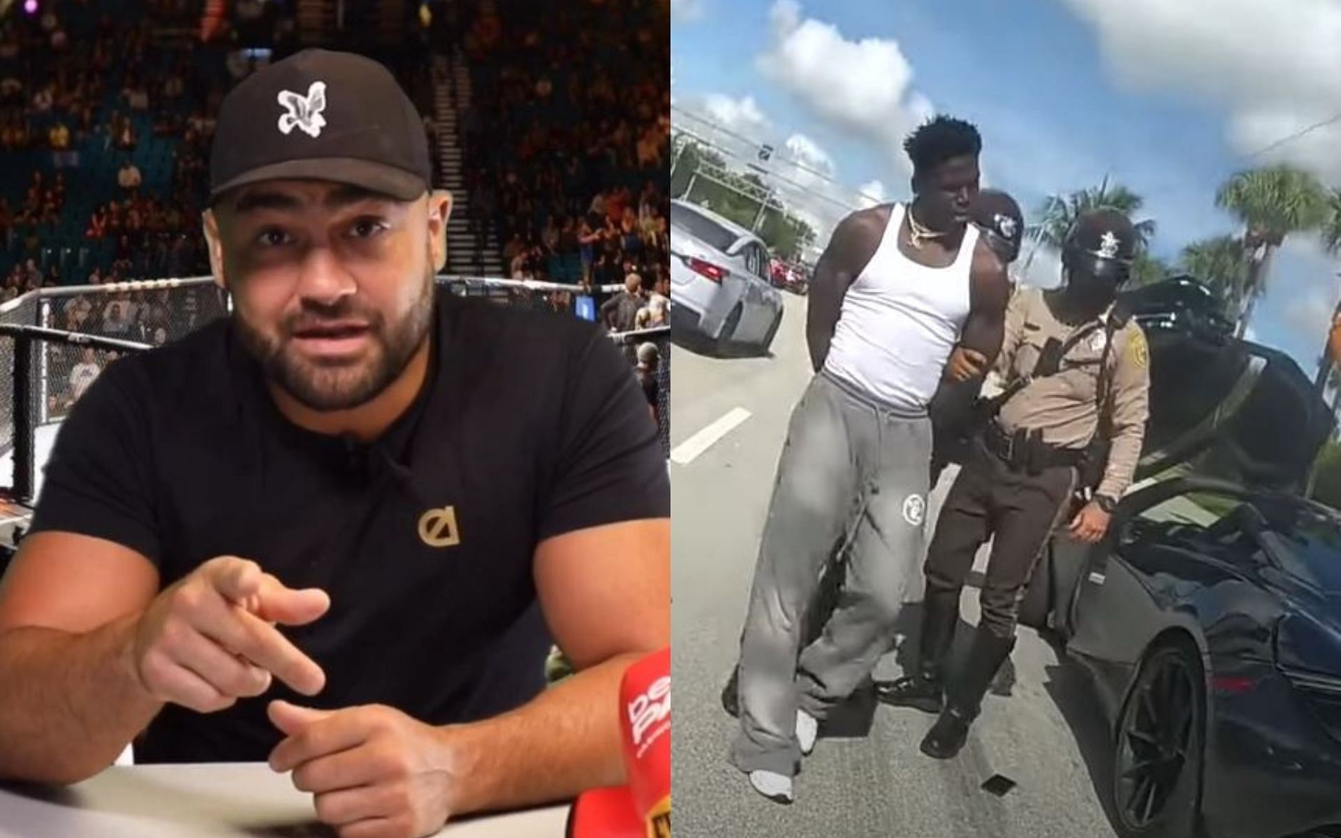 Eddie Alvarez (;eft) reacts to Tyreek Hill