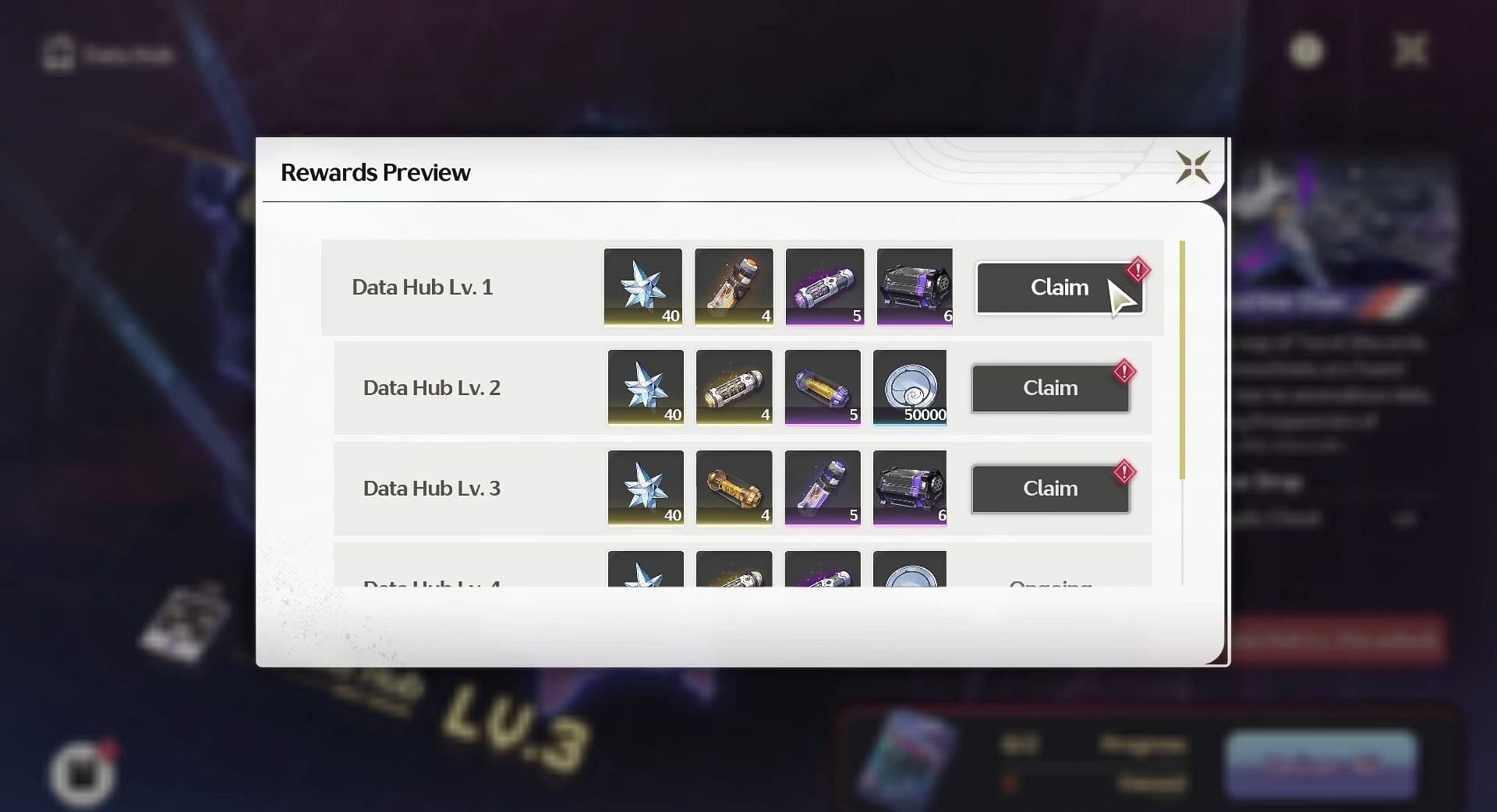 Claim rewards for leveling up the Data Hub (Image via Kuro Games)