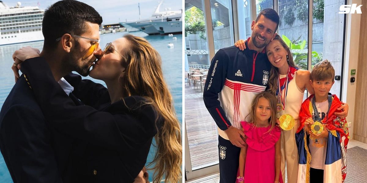 Novak Djokovic &amp; Jelena (L) &amp; Djokovic and Jelena with Stefan and Tara (R) [Instagram/Novak Djokovic &amp; Jelena]