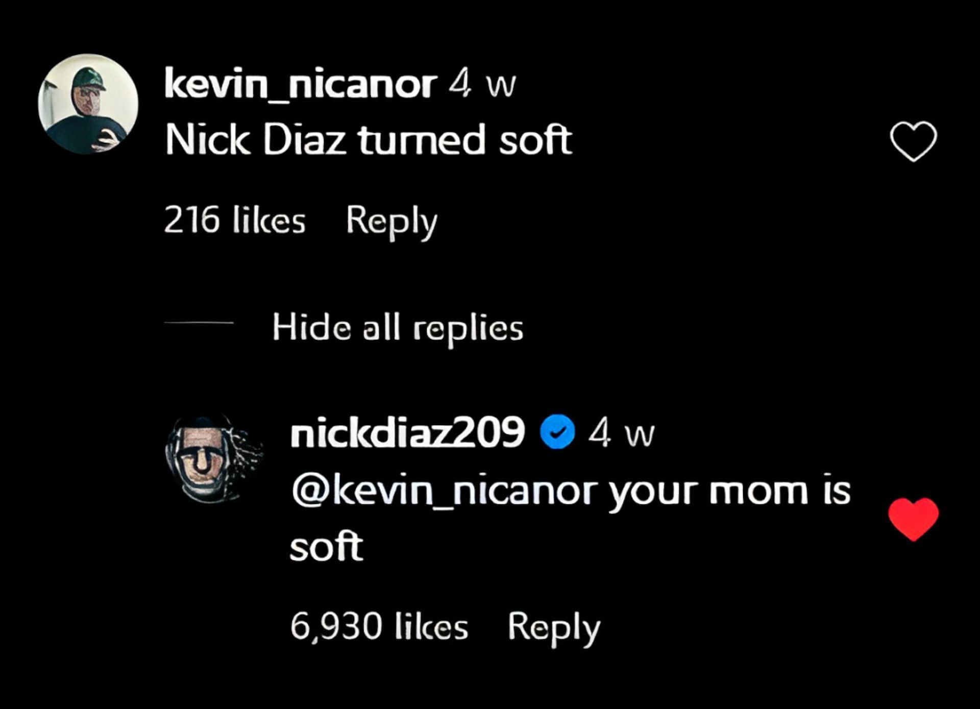 SS of @nickdiaz209&#039;s comment section