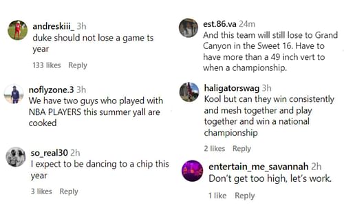 Fans' comments on Duke MBB's post (Image Source: @dukembb/Instagram)