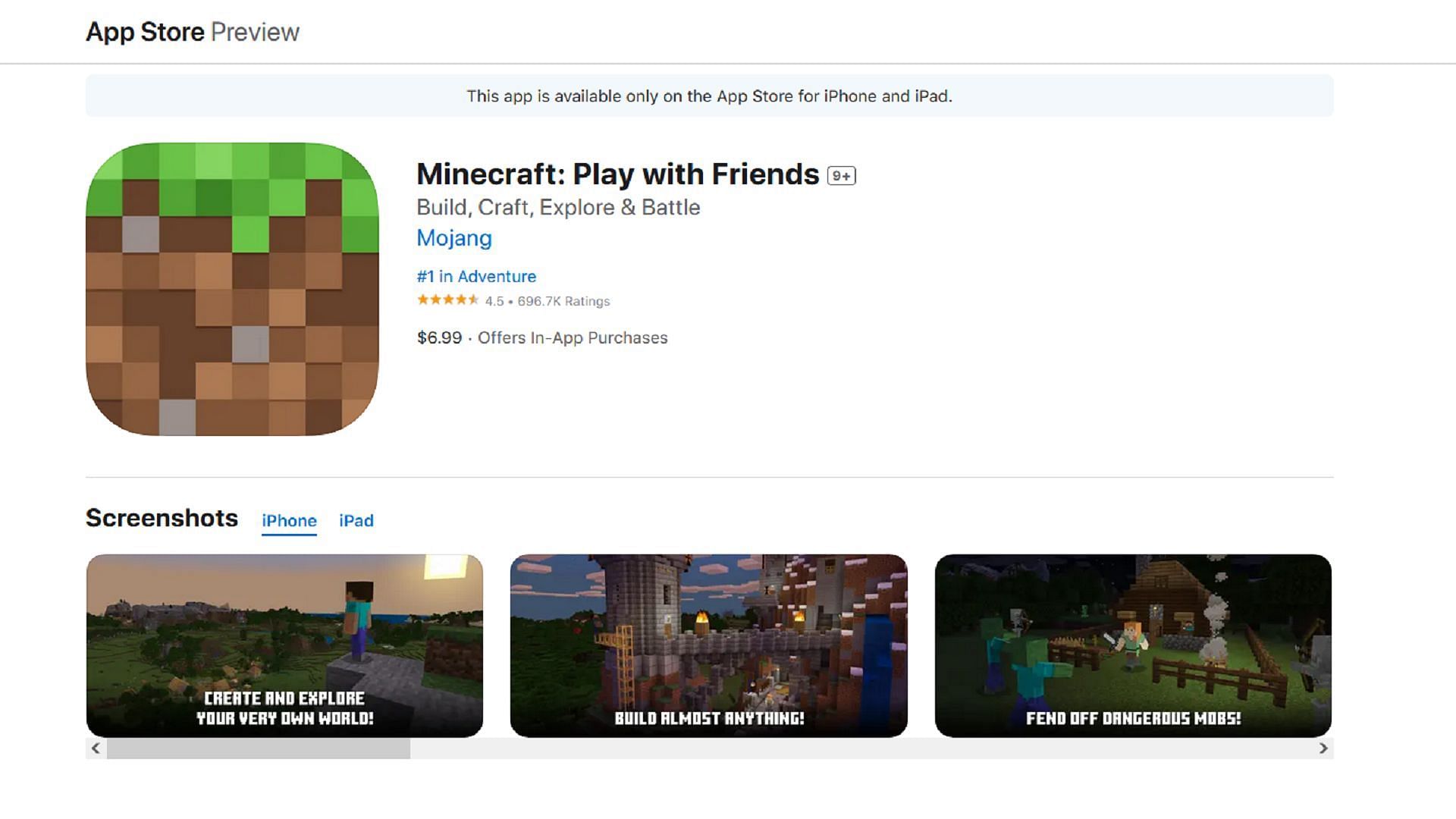 Minecraft on Android/iOS mobile devices updates via respective app stores (Image via Apple)