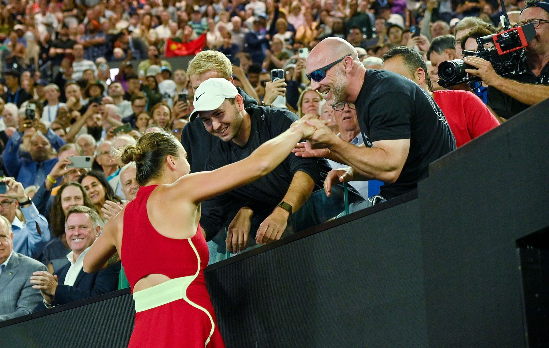 Aryna Sabalenka celebrating with her team (Source: Getty)