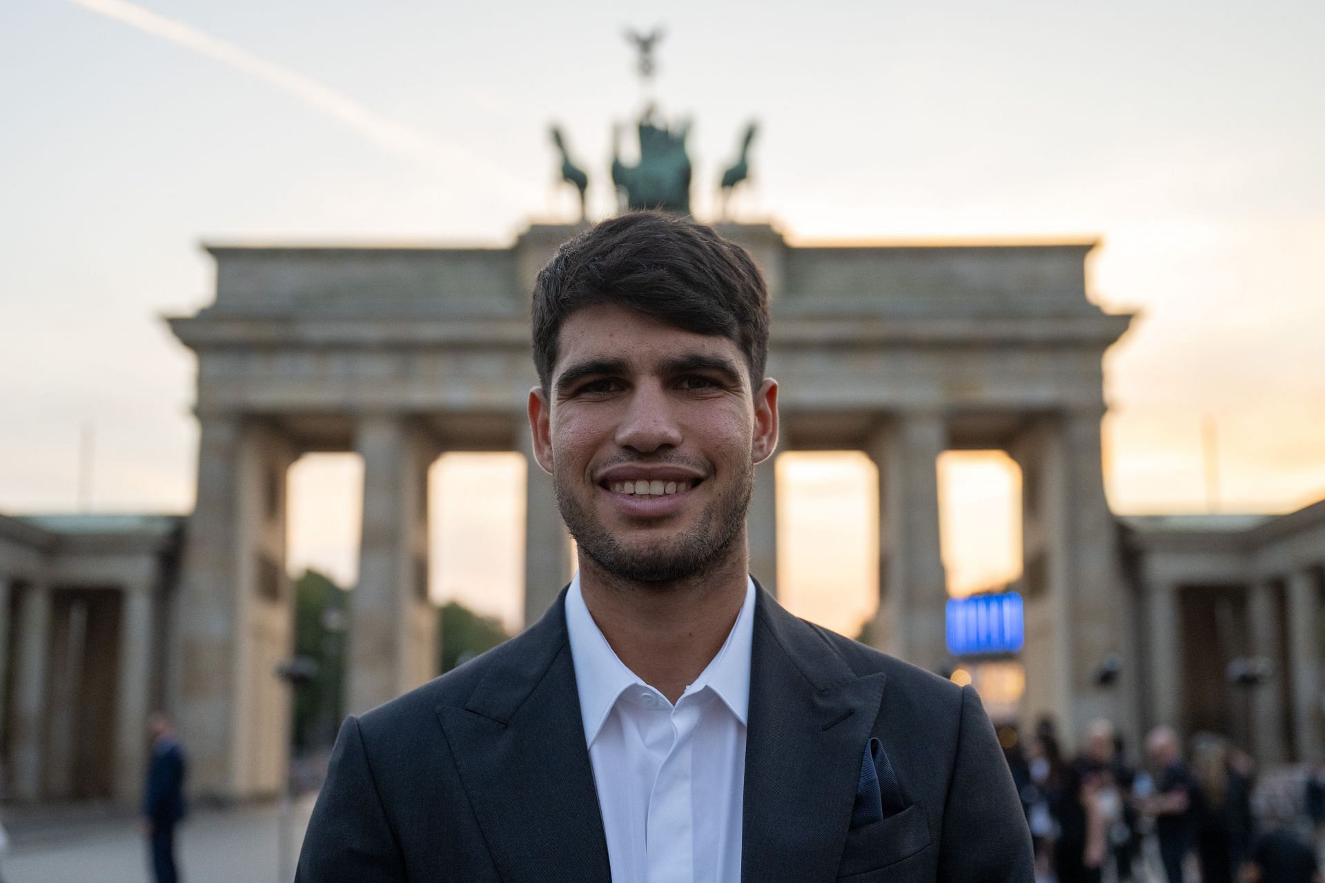 Carlos Alcaraz at the 2024 Laver Cup presentation at the Brandenburg Gate in Berlin (Source: Getty)