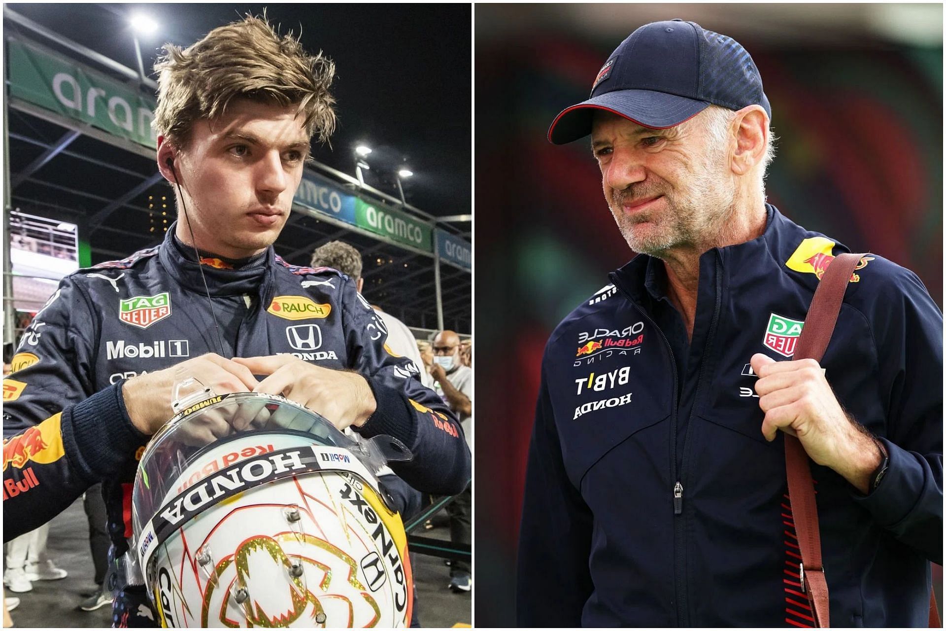 Max Verstappen (L) and Adrian Newey (R) (Image via Getty)