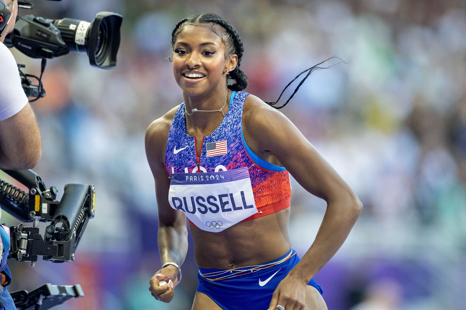 Russell during the women&#039;s 100m hurdles finals at the 2024 Summer Olympics in Paris (Image via Getty)