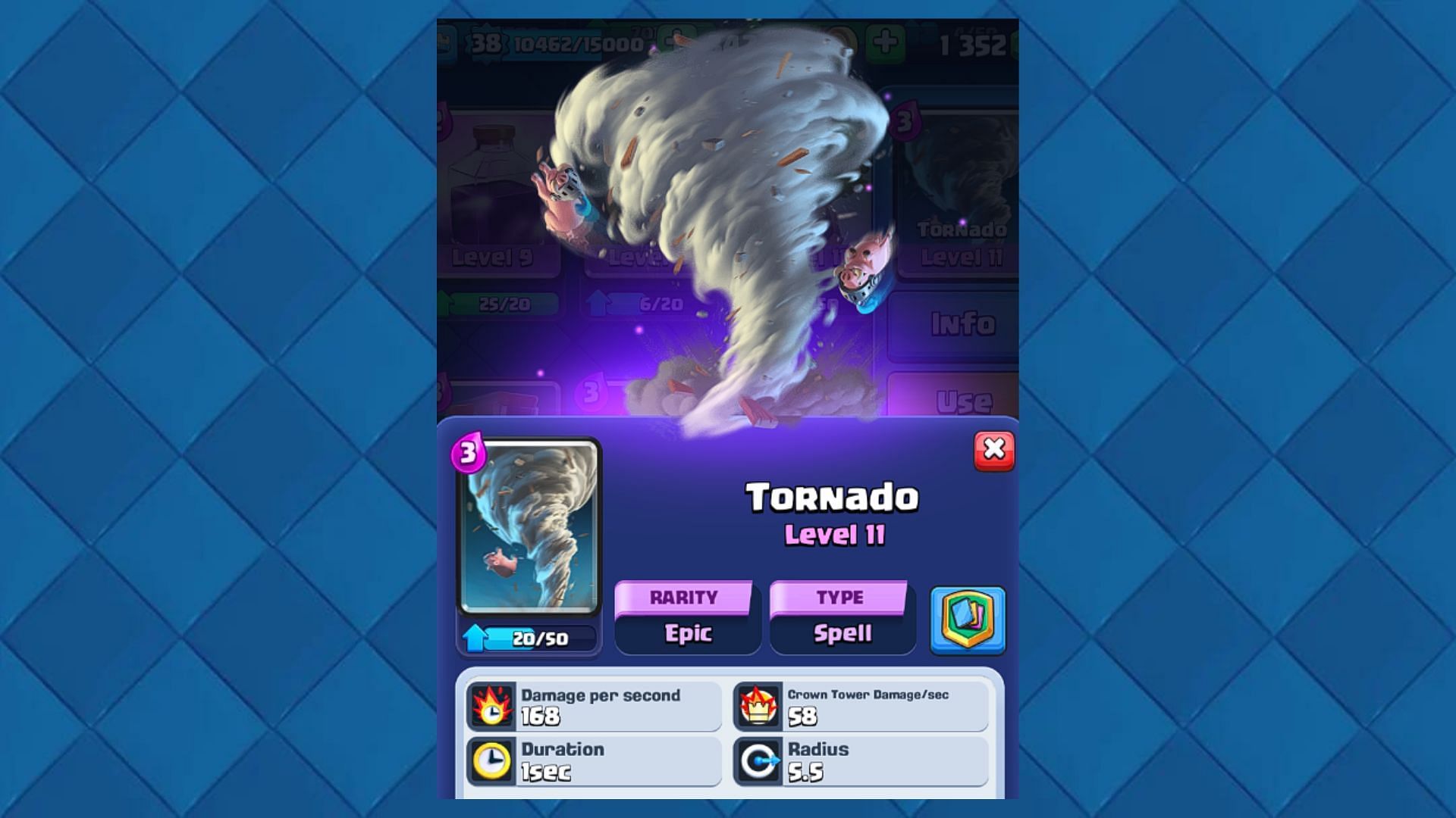 Tornado Spell Card in Clash Royale (Image via Supercell)