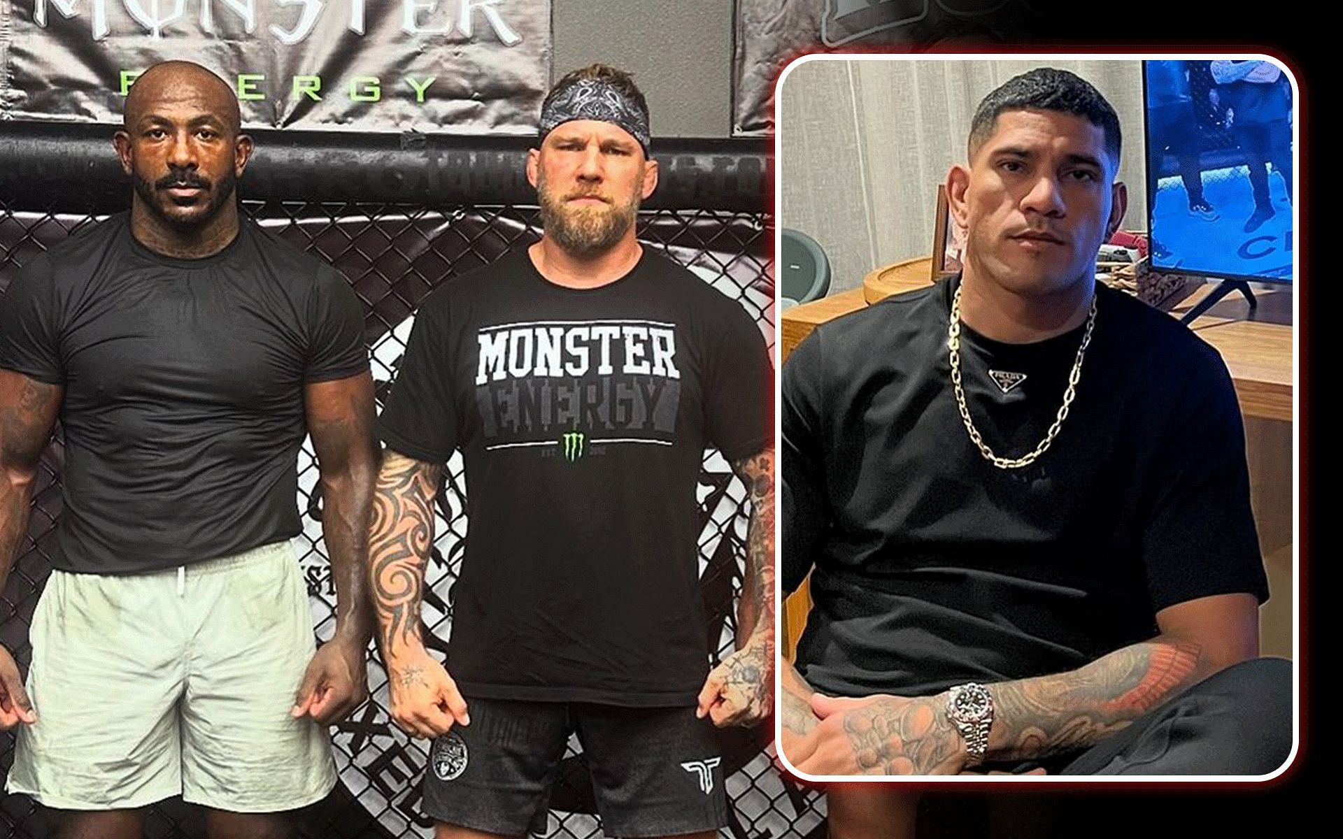 John Wood (center) believes Alex Pereira (inset) to wrestle against Khalil Rountree Jr. (left). [Images courtesy: @bigwoodmma702 and @alexpoatanpereira on Instagram]