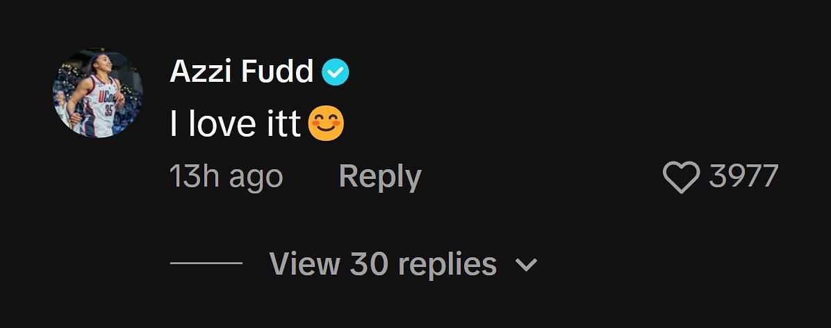 Azzi Fudd comments on Paige&#039;s TikTok post