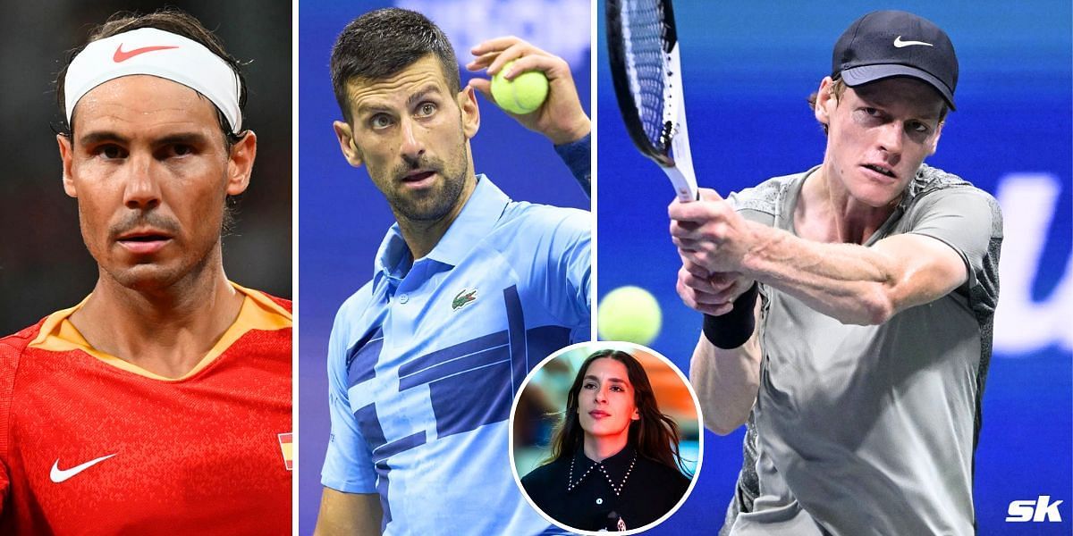 Rafael Nadal (L), Novak Djokovic (C), Andrea Petkovic (inset), and Jannik Sinner. (Images: Getty)