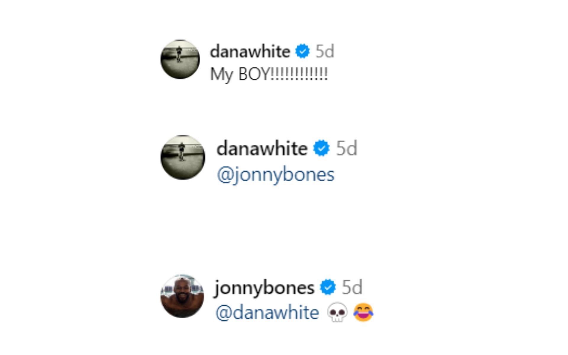 Dana White and Jon Jones laugh at a Tito Ortiz clip [Images courtesy: @falcongfx_ on Instagram]