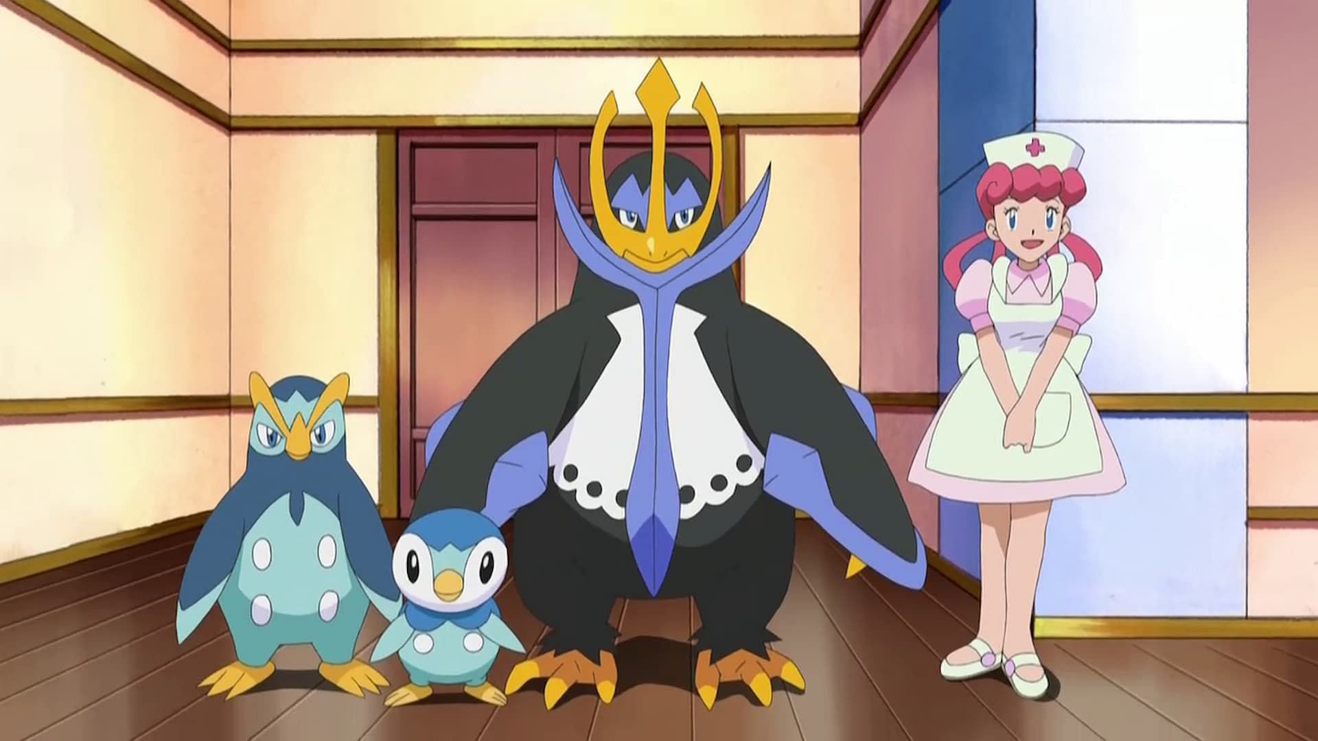 Piplup&#039;s evolution line as seen in the anime (Image via The Pokemon Company)