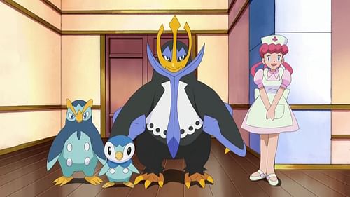 Piplup's evolution line as seen in the anime (Image via The Pokemon Company)