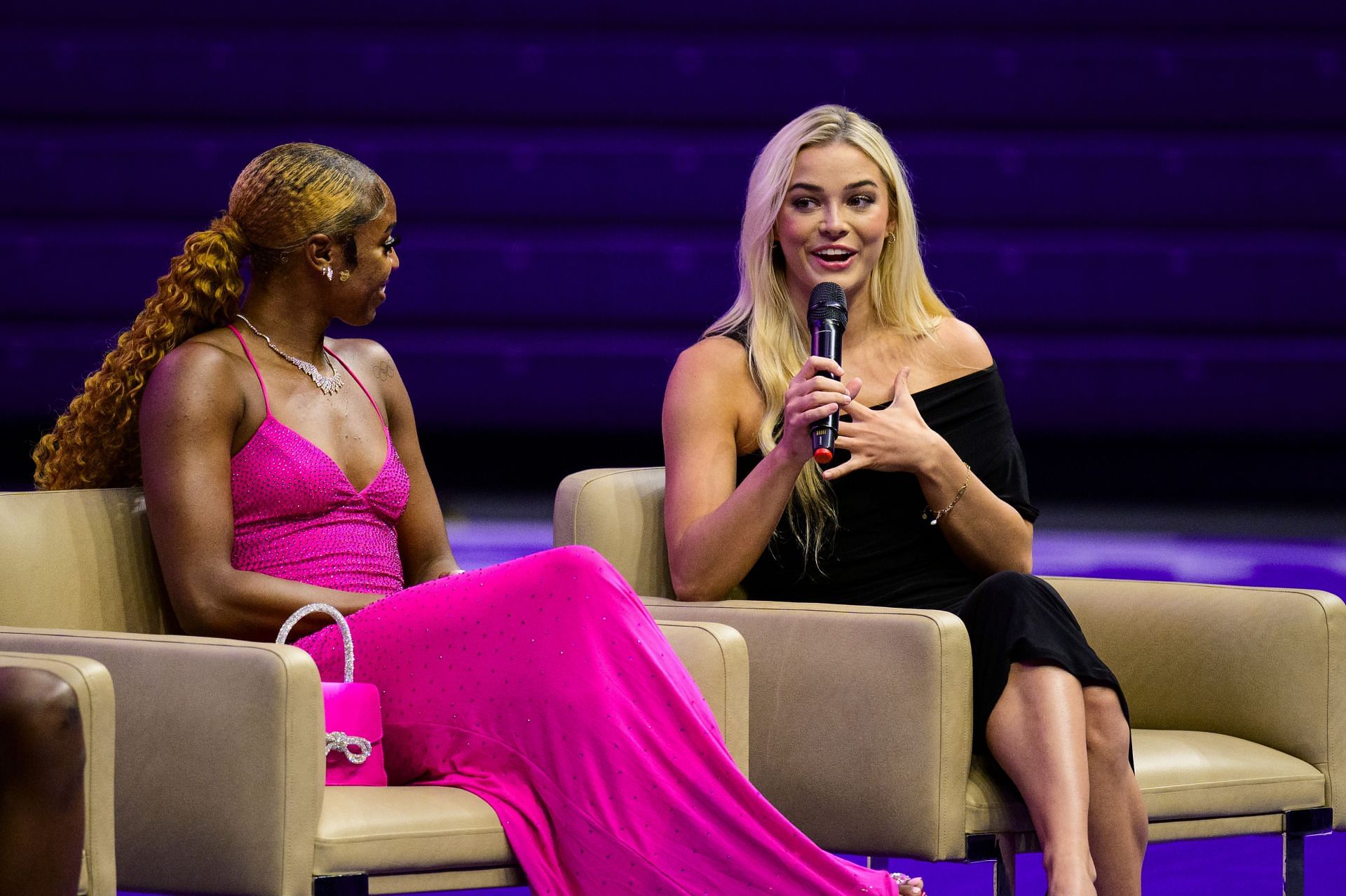 Olivia Dunne speaks during The Money Game world premiere at Pete Maravich Assembly Center (Photo by LSU Athletics/University Images via Getty Images)