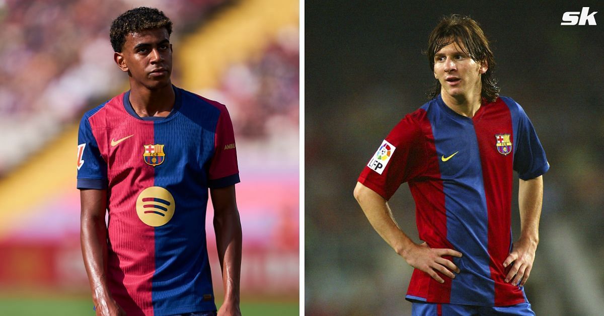 Lamine Yamal (left) and Lionel Messi (right)