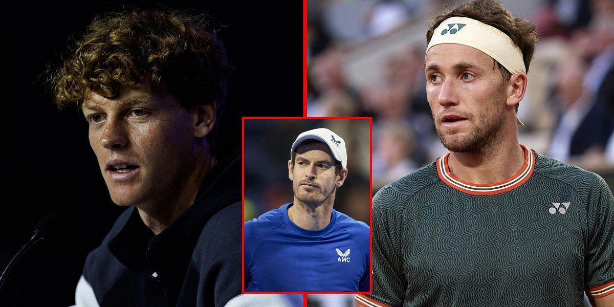 Jannik Sinner (L), Andy Murray (inset), Casper Ruud (R) | Getty