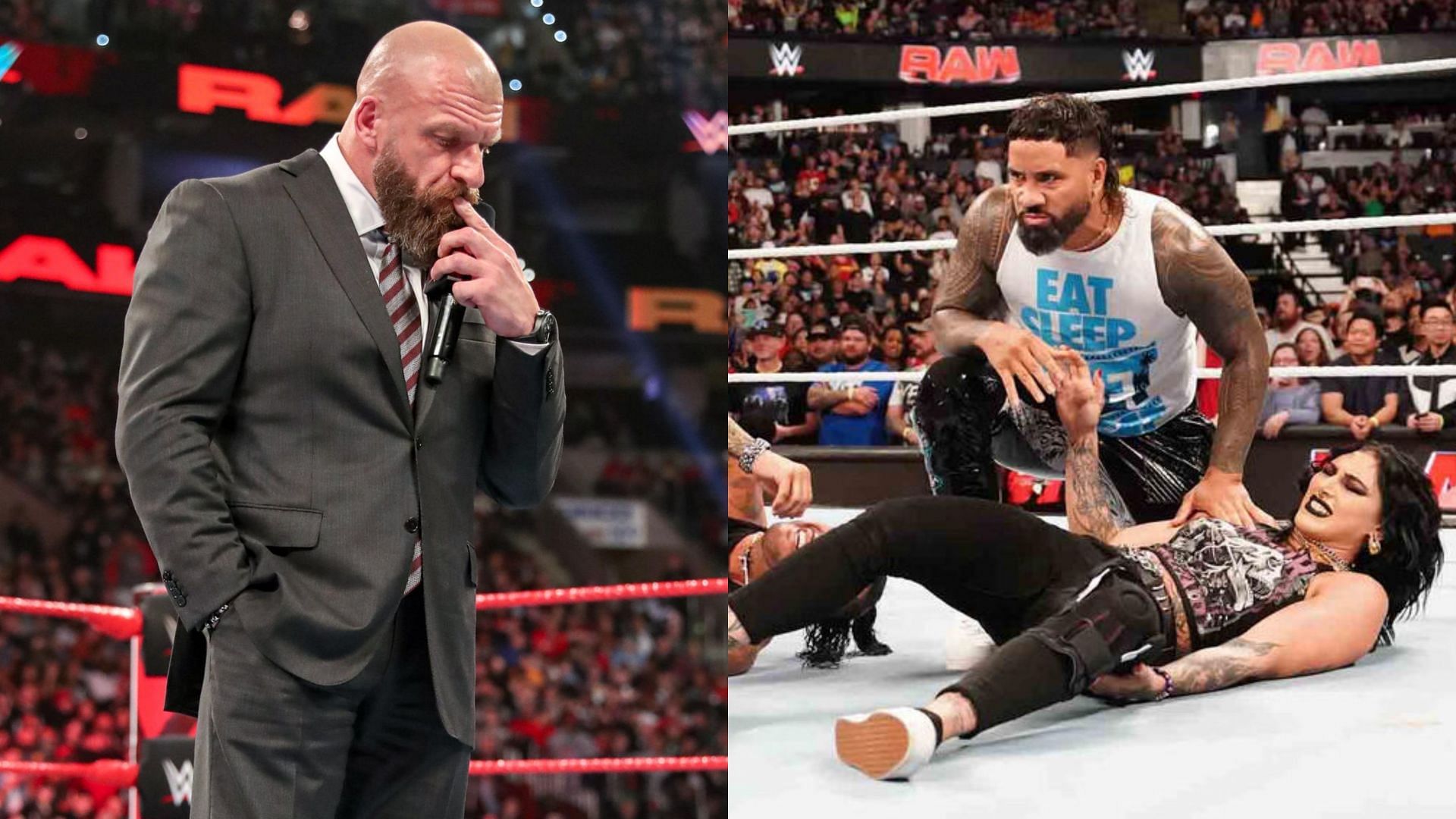 Will WWE CCO Triple H book Rhea Ripley and Jey Uso in a romantic storyline? (Images credit: WWE.com)