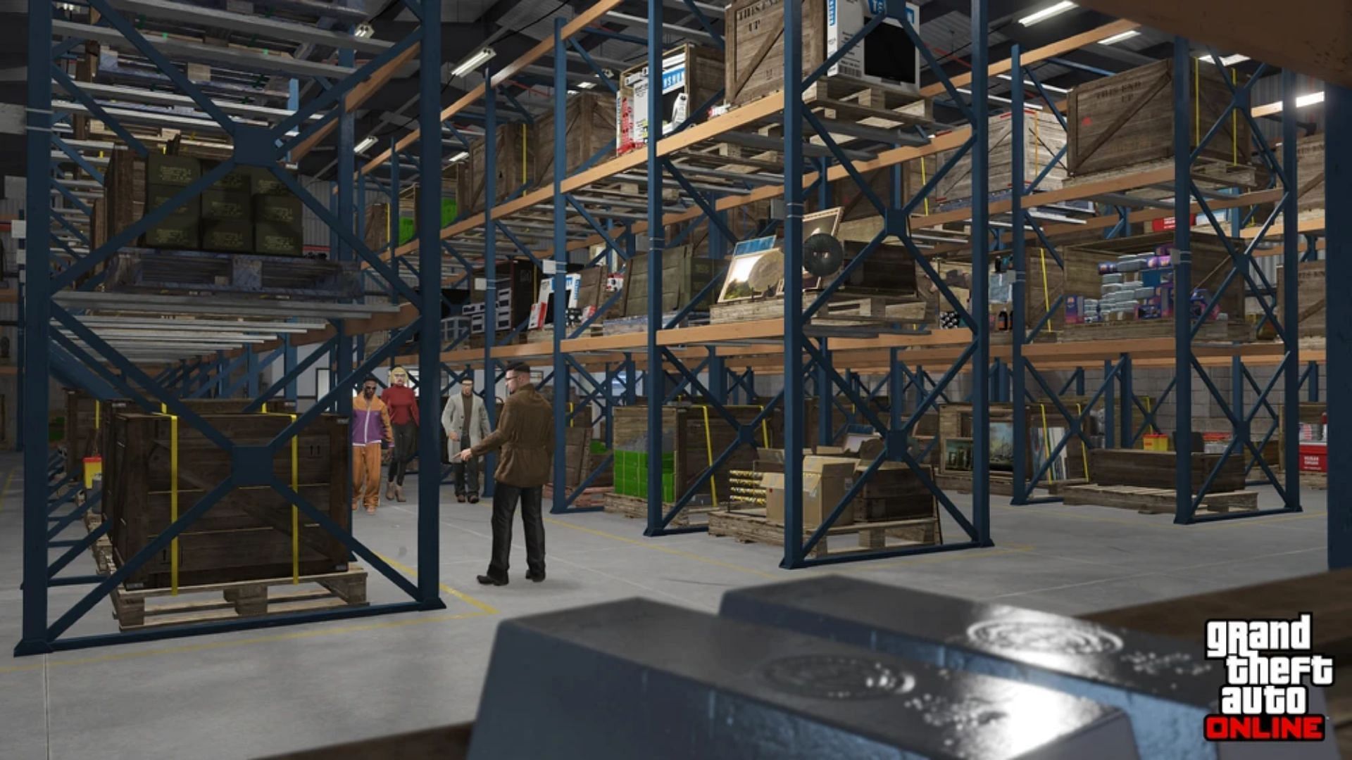 The inside of a Special Cargo Warehouse in Grand Theft Auto 5 Online (Image via Rockstar Games)