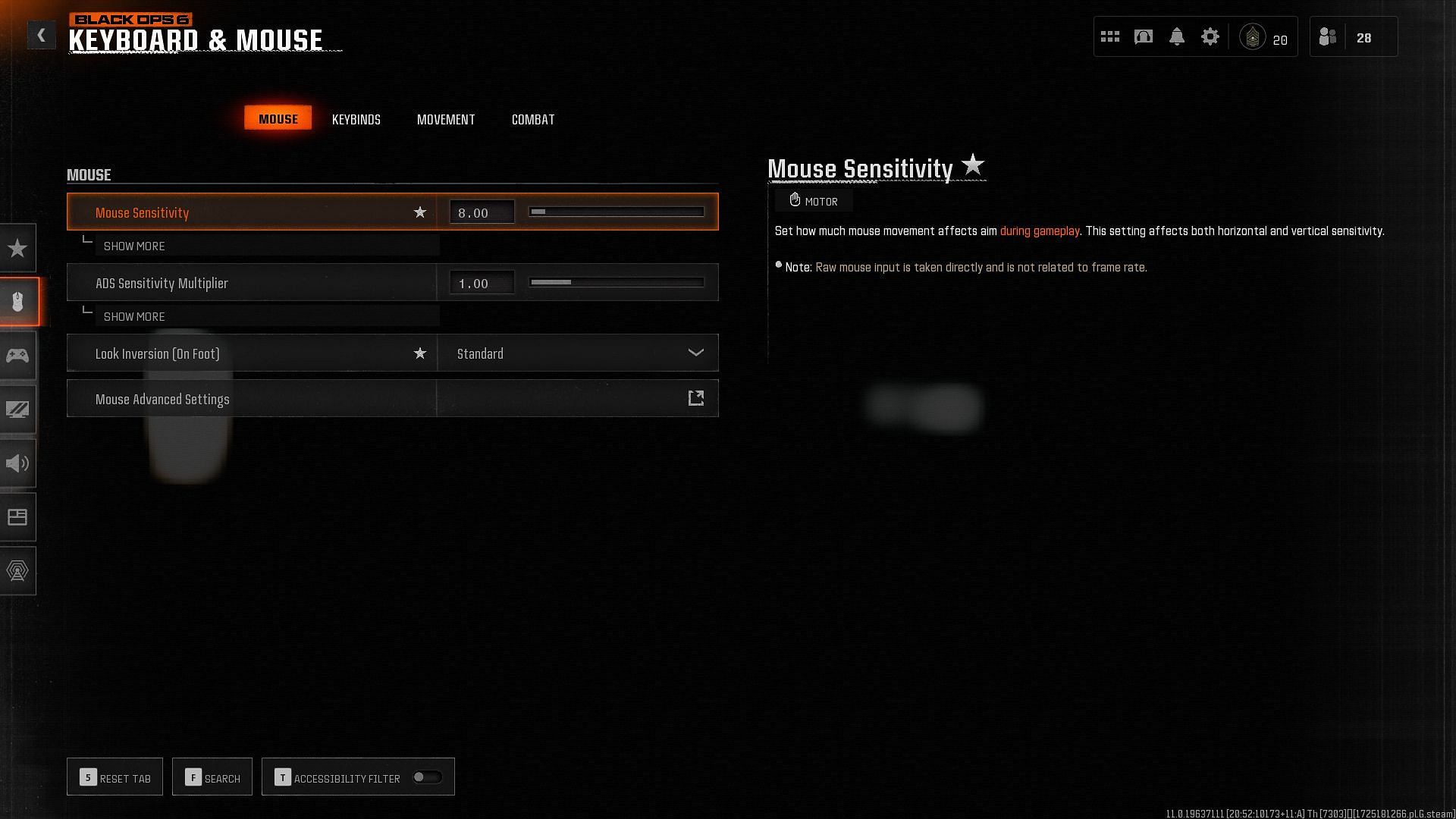 Black Ops 6 mouse settings (Image via Activision)