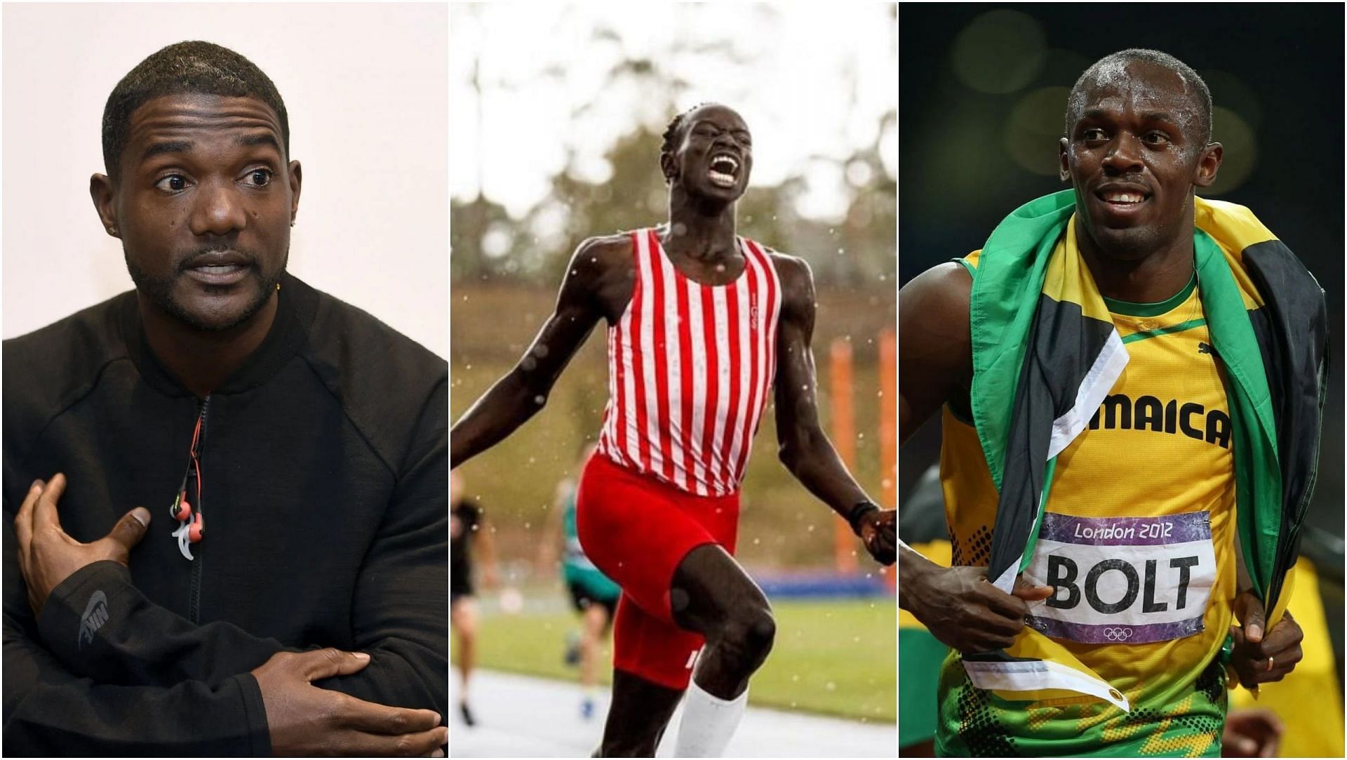 Justin Gatlin, Gout Gout and Usain Bolt 