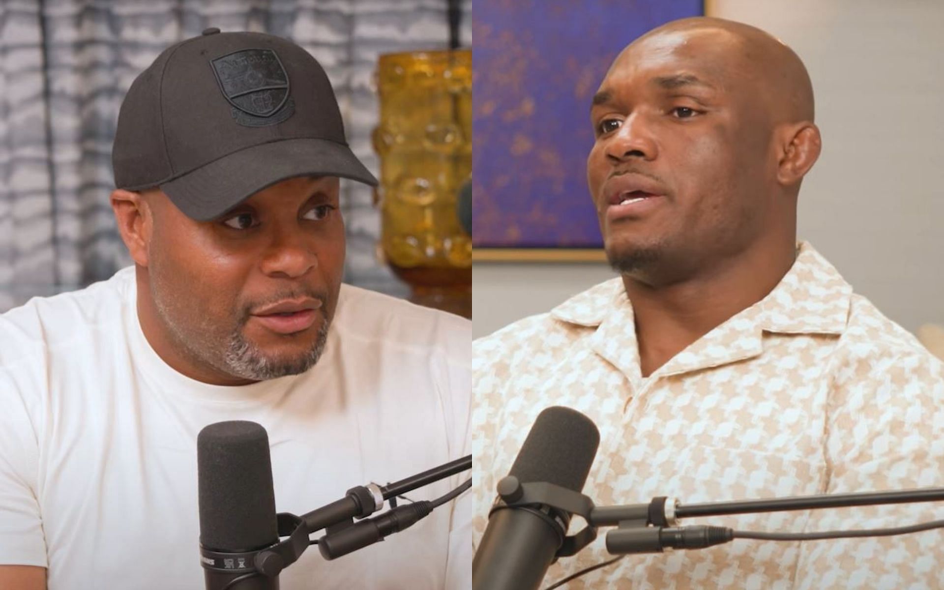 Daniel Cormier (left) had a heated but friendly discussion with Kamaru Usman (right) about Jon Jones. [Image credit: Pound 4 Pound podcast on YouTube]