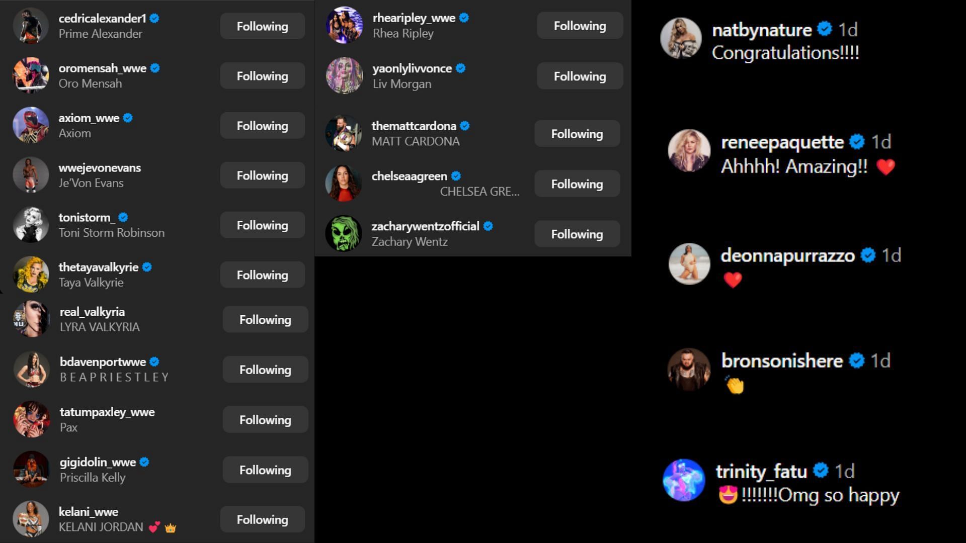 Screenshot of stars&#039; likes and comments on Killer Kelly&#039;s Instagram post
