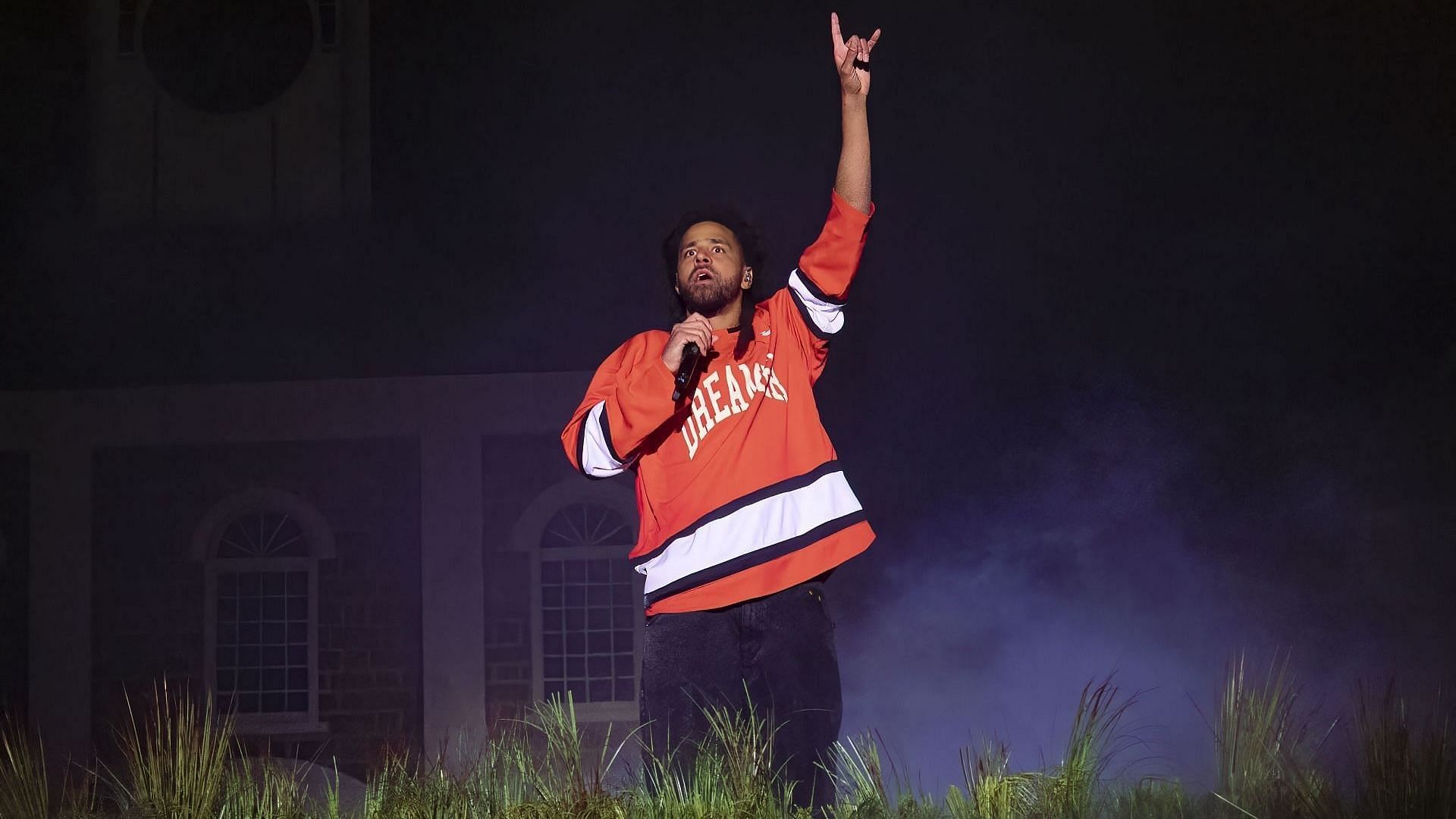  J. Cole performs at the 2024 Dreamville Music Festival at Dorothea Dix Park on April 07, 2024 (Photo by Astrida Valigorsky/WireImage)