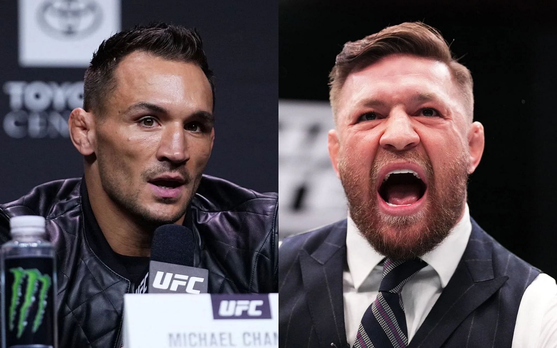 Michael Chandler (left) shares advice with Conor McGregor (right) after news of Charles Oliveira fight [Images courtesy: Getty Images]