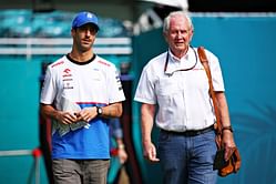 Watch: Helmut Marko's intriguing pre-race chat with Daniel Ricciardo pointing to Sergio Perez's car