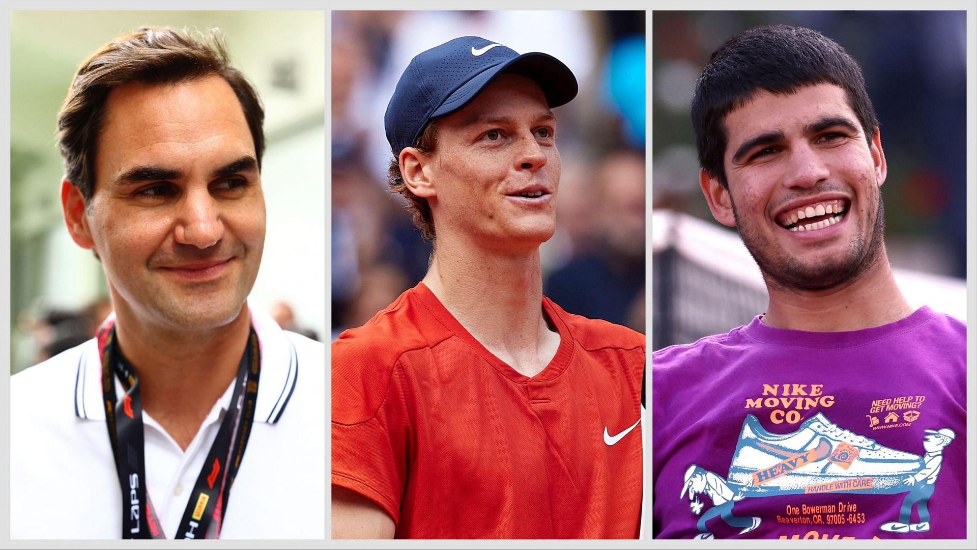 Roger Federer(L), Jannik Sinner (C) and Carlos Alcaraz (R); ( Source - Getty Images).