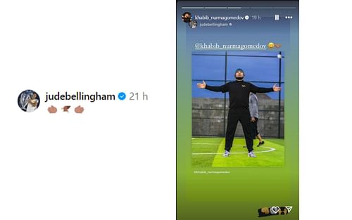 Jude Bellingham reacts to Khabib Nurmagomedov striking his celebration pose [Images courtesy: @khabib_nurmagomedov on Instagram]