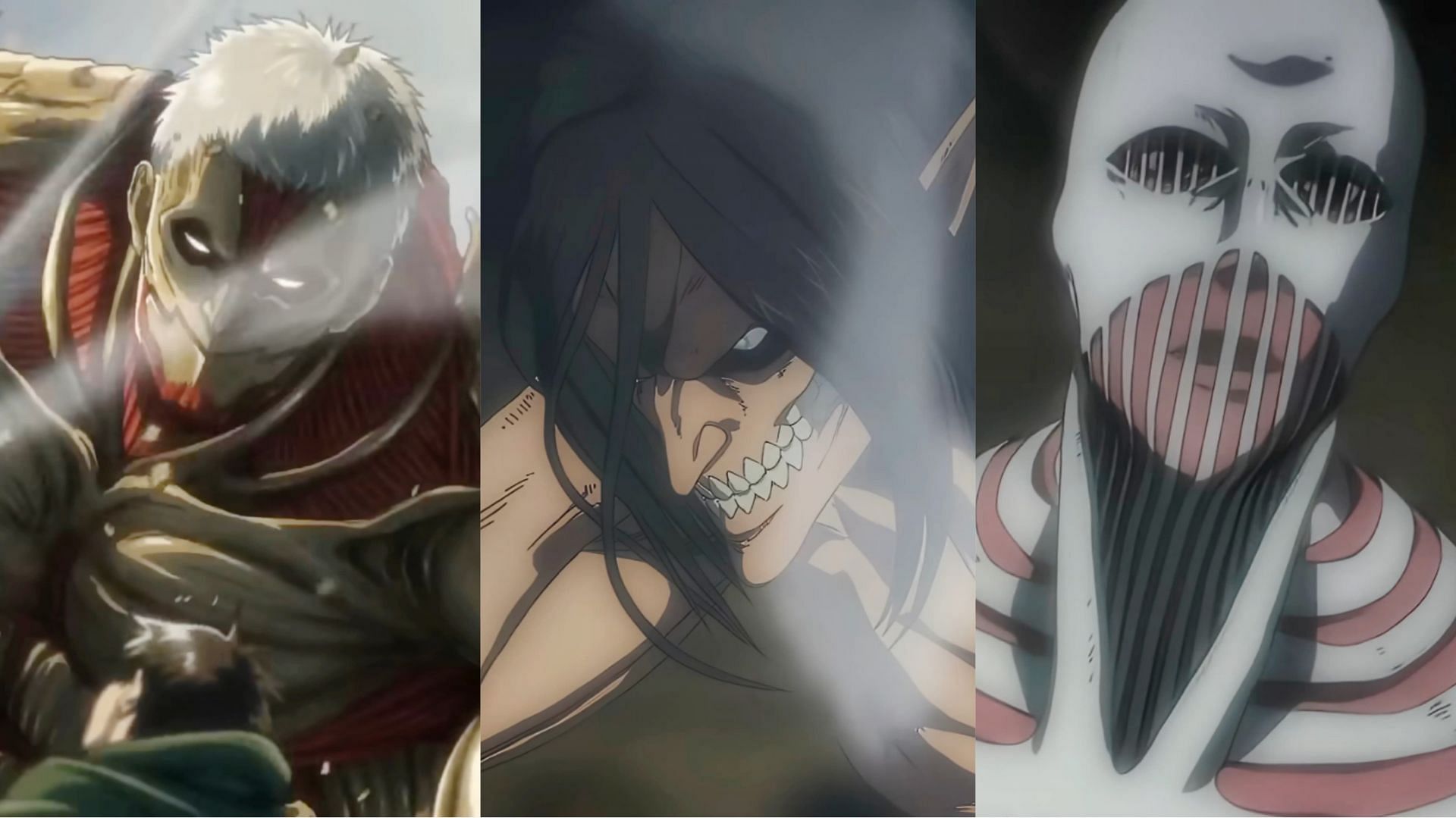 Rainer, Eren, and Lara Tybur in their Titan form (Image via MAPPA)