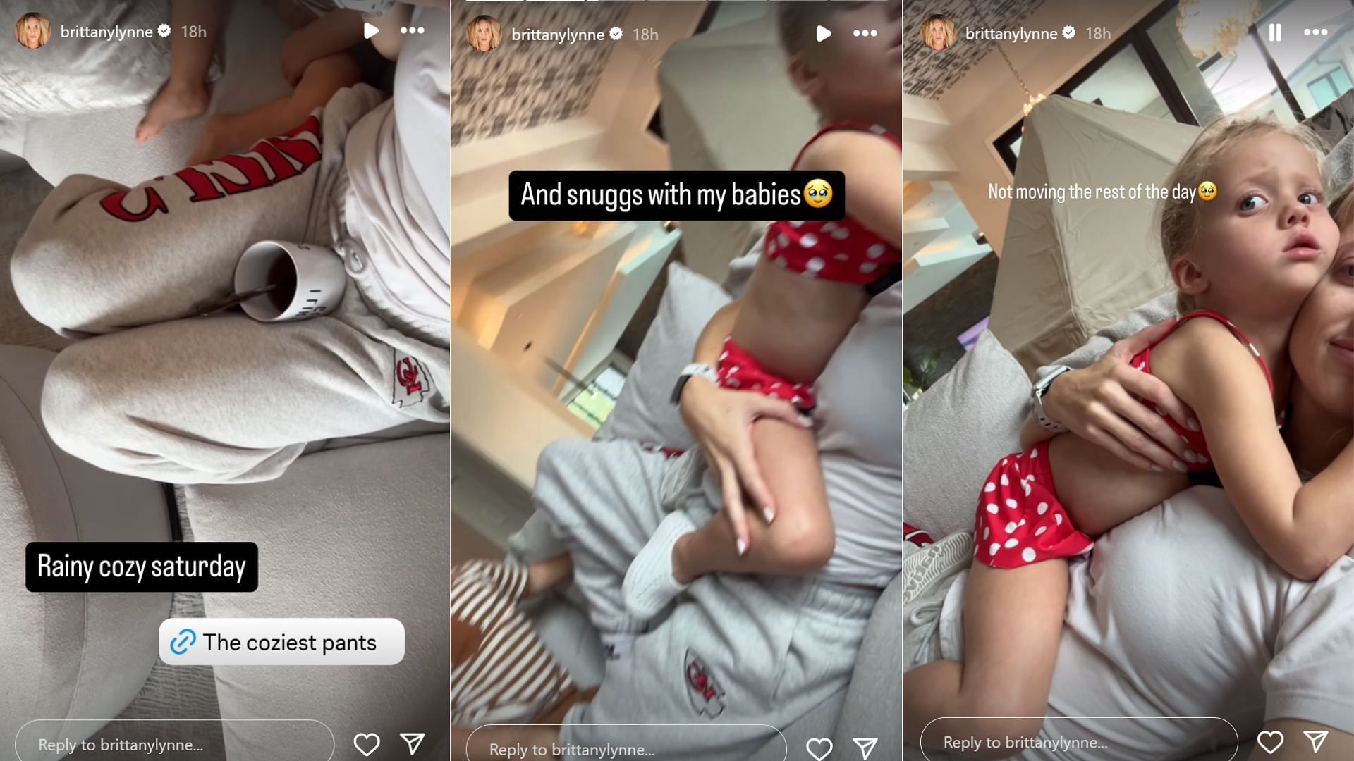 Patrick Mahomes wife Brittany and children cuddle before Week 3 Falcons game [Image credit: @brittanylynne IG]