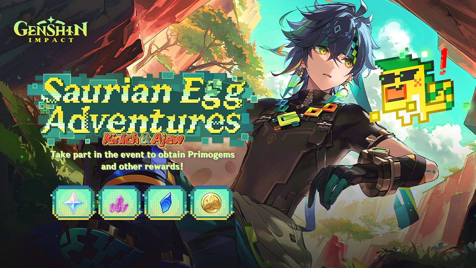 Saurian Egg Adventures web event featuring Kinich and Ajaw (Image via HoYoverse)