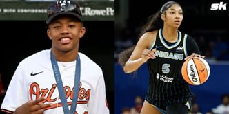 16-year-old Quincy Wilson meets Angel Reese and Zay Flowers as he flexes his Olympic gold medal while cheering for the Baltimore Ravens