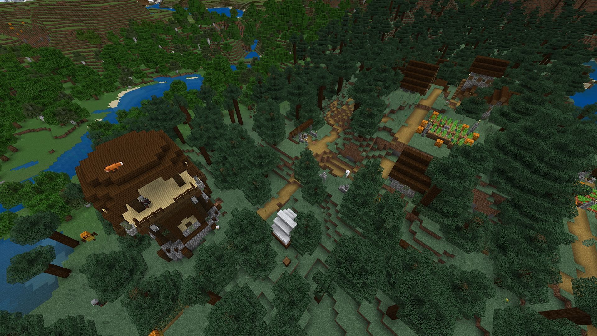 A pillager outpost near a village (Image via Mojang)