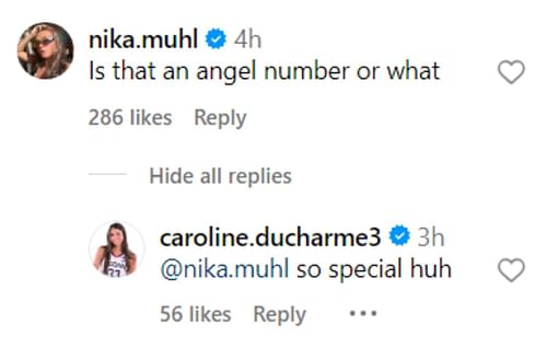 Nika Muhl and Caroline Ducharme's comment thread