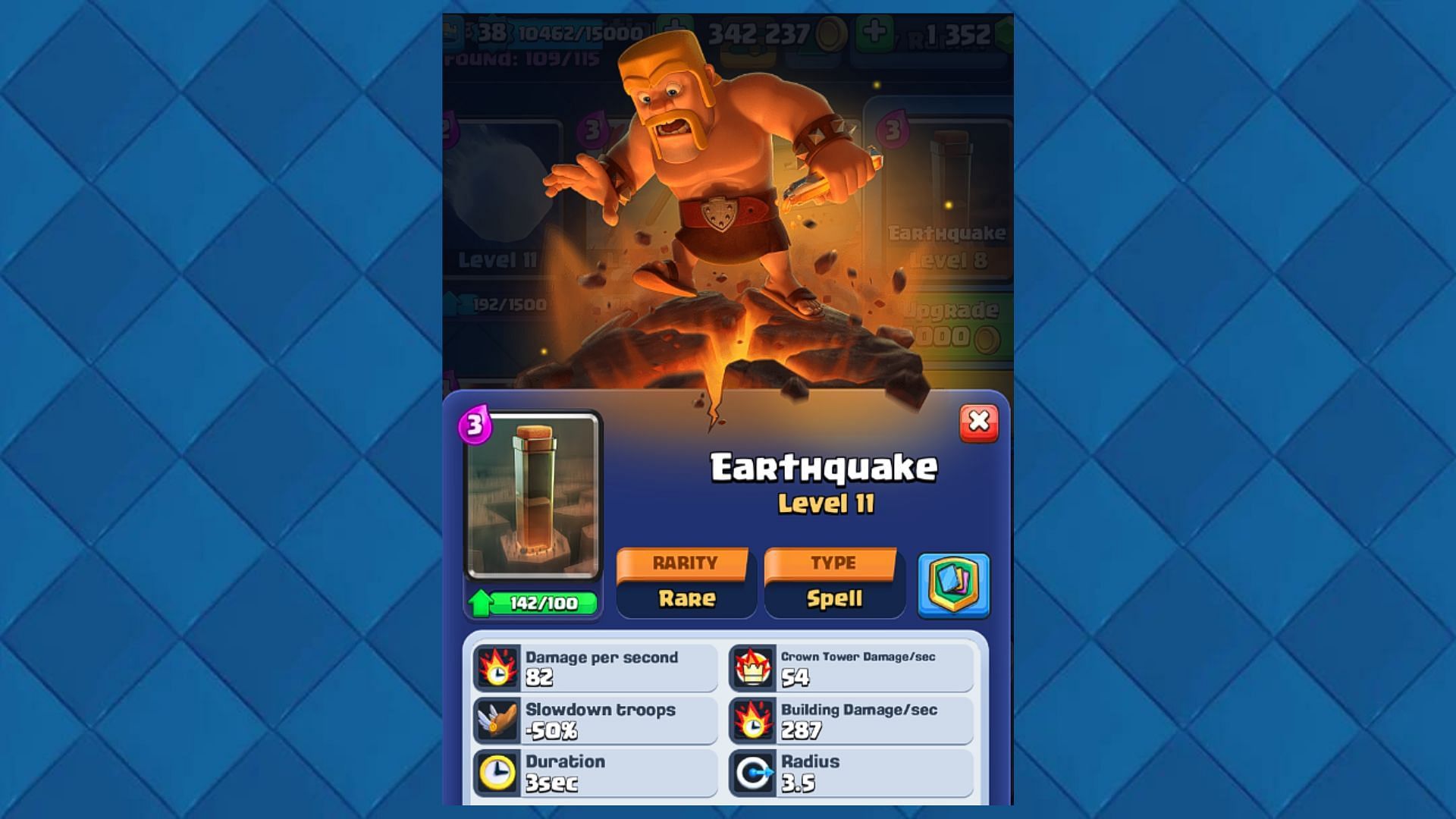 Earthquake Spell Card in Clash Royale (Image via Supercell)