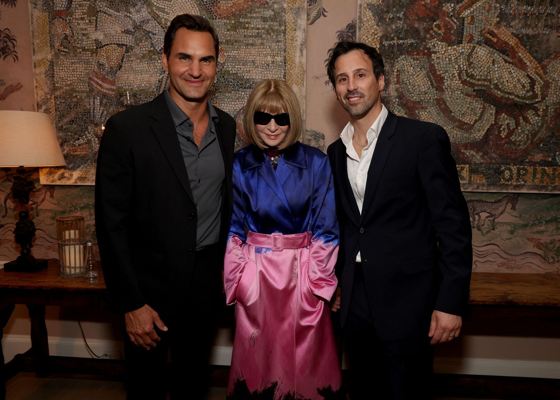 (L-R) Roger Federer, Anna Wintour, and Joe Sabia at the &quot;Federer: Twelve Final Days&quot; Screening (Image: Getty)