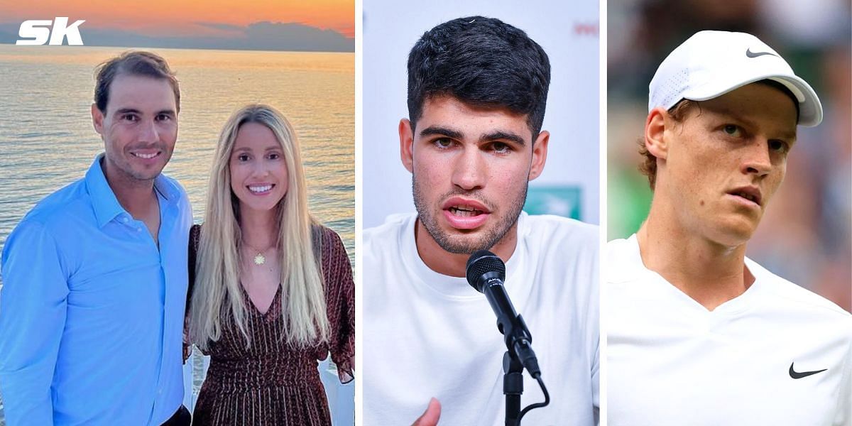 (Left to Right) Rafael Nadal and sister Maribel, Carlos Alcaraz, Jannik Sinner (Images source: @mariabel_nadal; Getty)