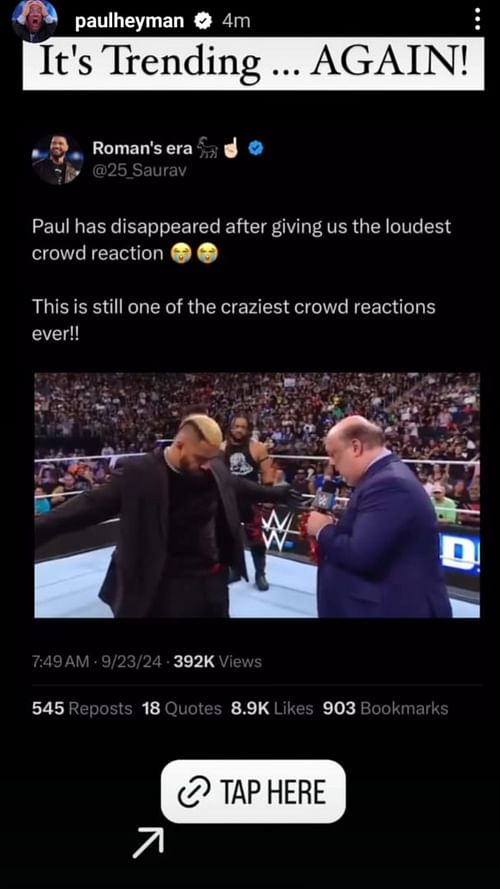 Screengrab of Heyman's story.