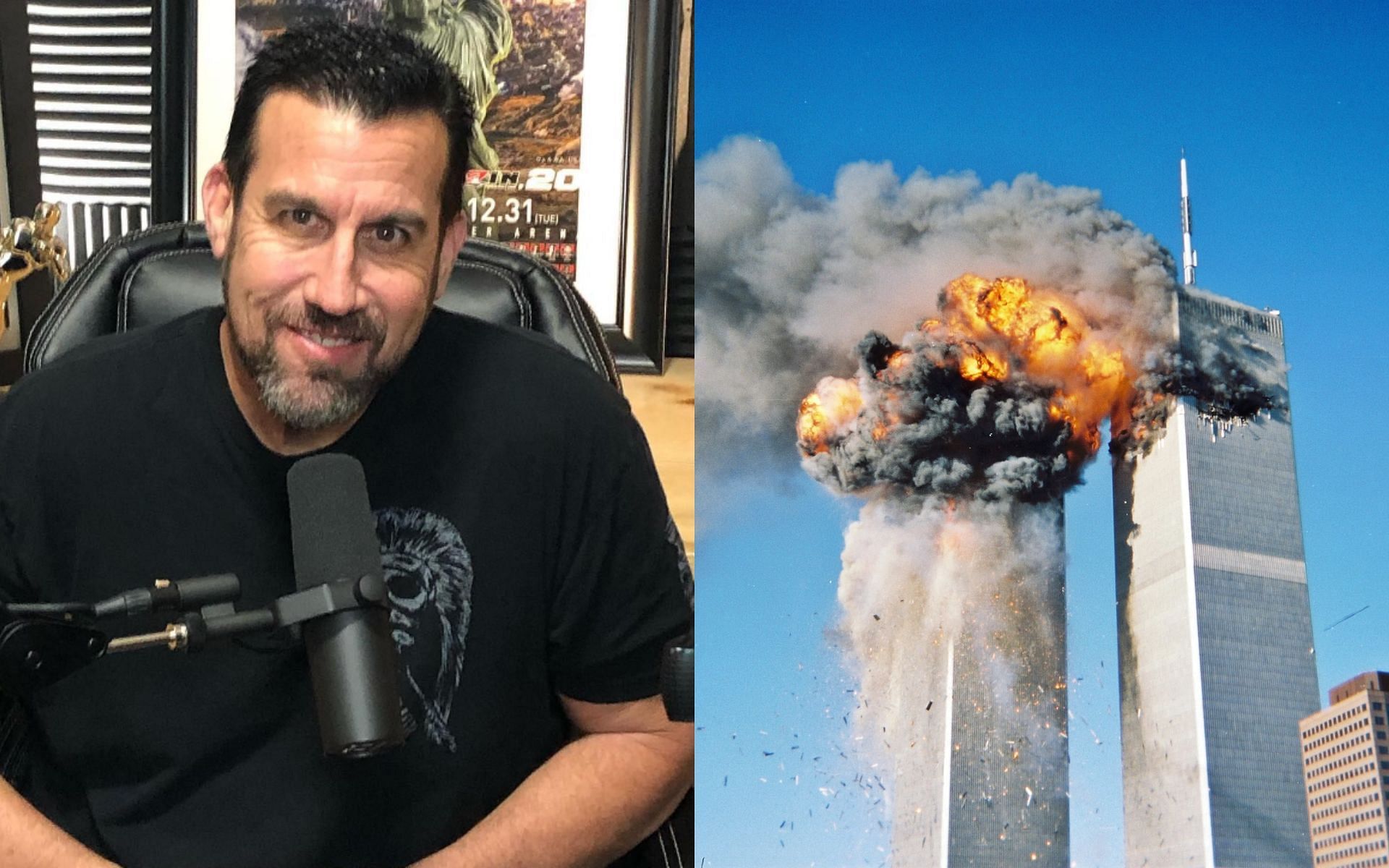 John McCarthy (left) shared a heartfelt message on the 9/11 attacks on the World Trade Center (right) [Images courtesy: @johnmccarthymma and rds323, Public domain, via Wikimedia Commons]