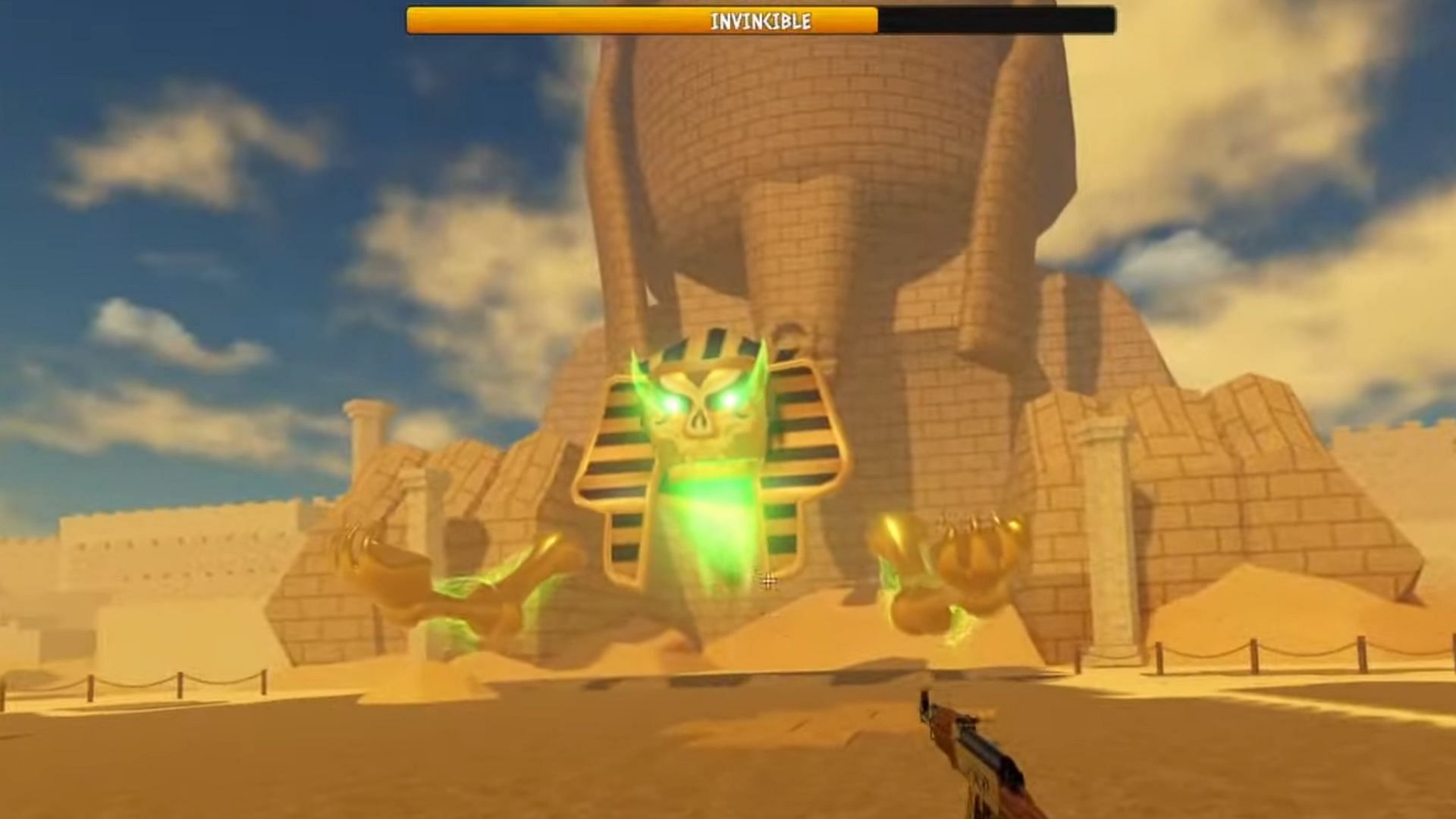 The Pharoah is the last boss you will encounter on The Dunes map in A Dusty Trip (Image via Roblox || YouTube/ILYAS)