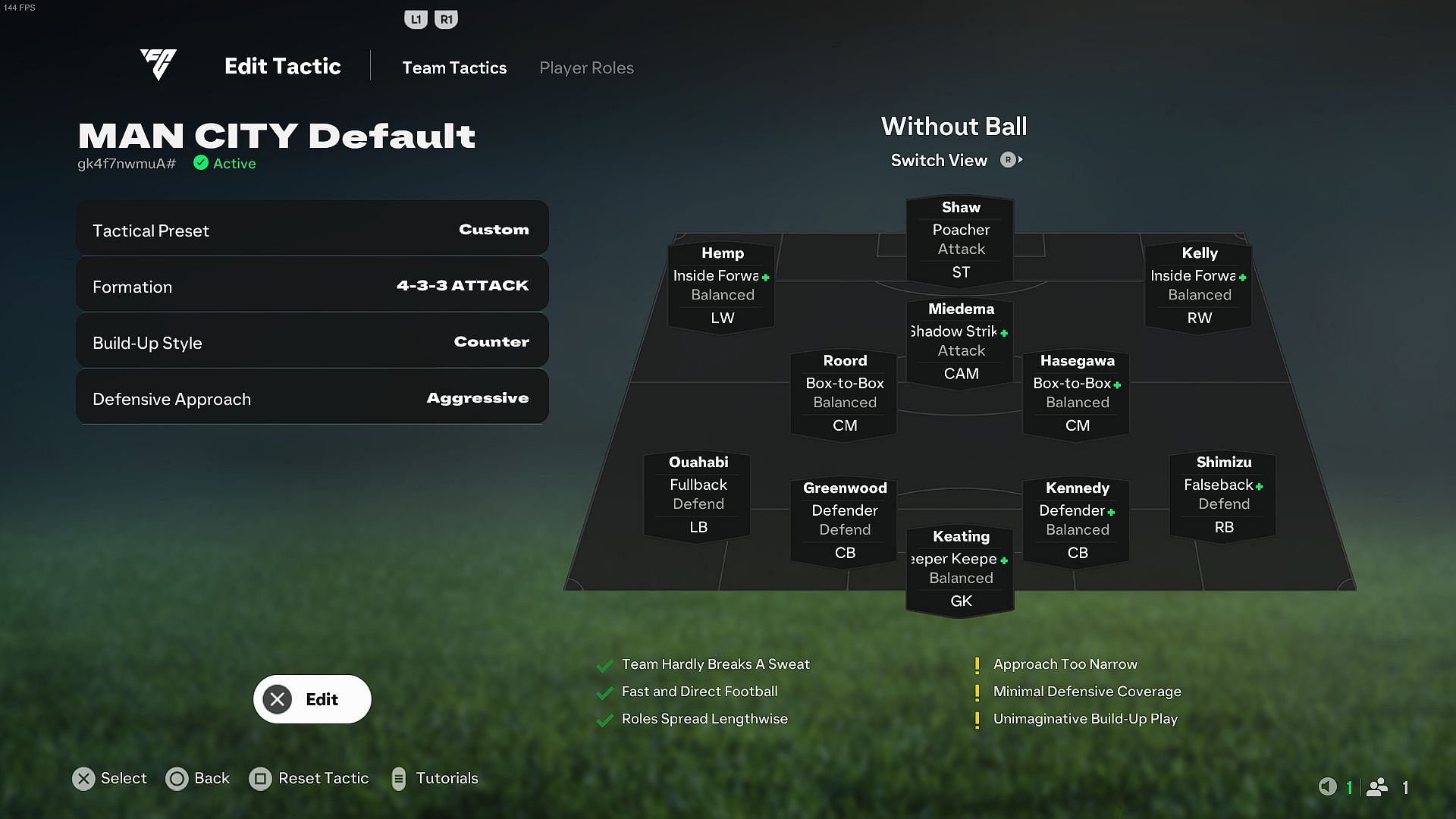 Manchester City Women&#039;s best custom tactics (Image via EA Sports)