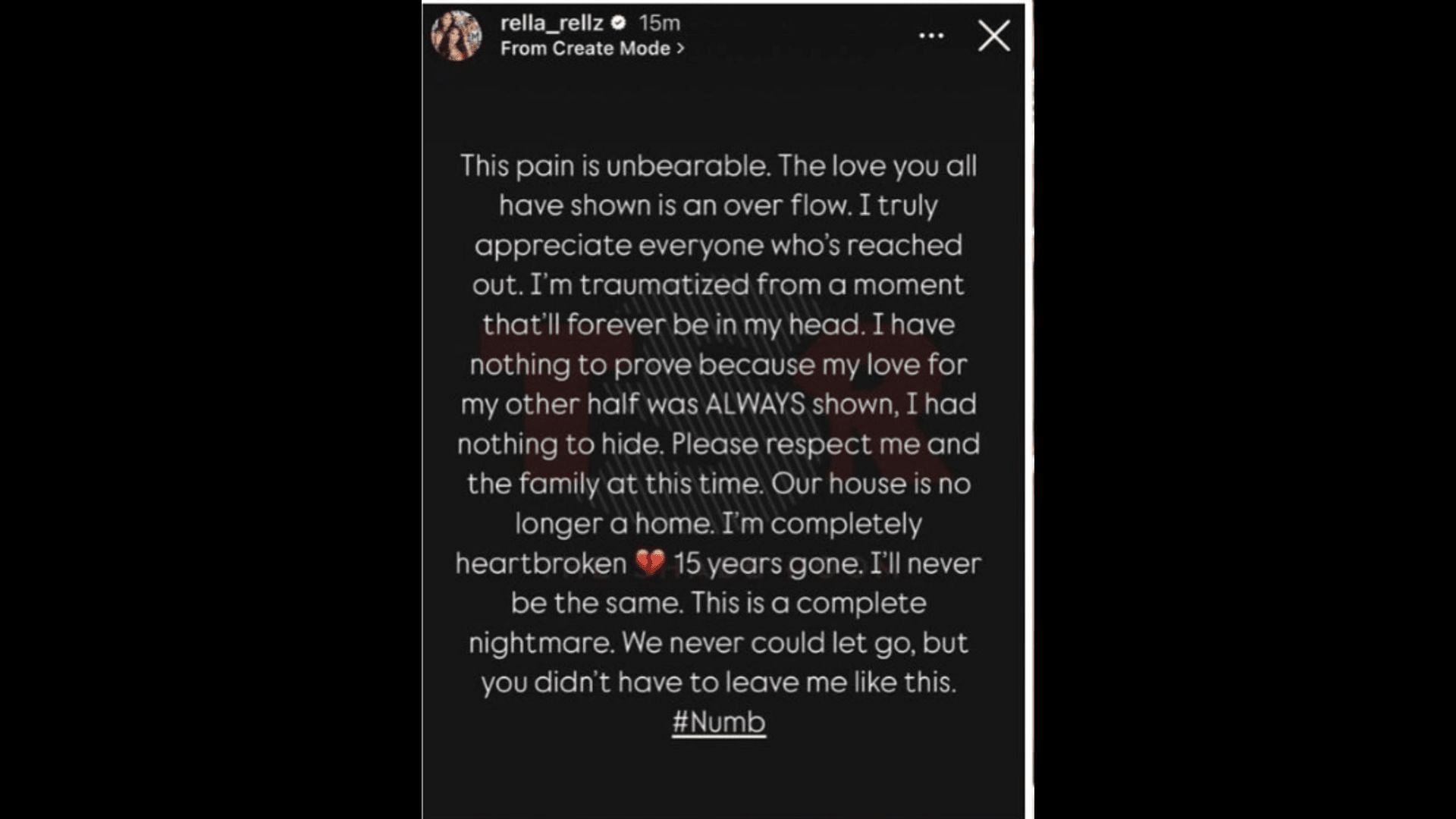 Amber Williams shares a note with fans after the demise of her boyfriend, Quan. (Image via Instagram/@rella_rellz)