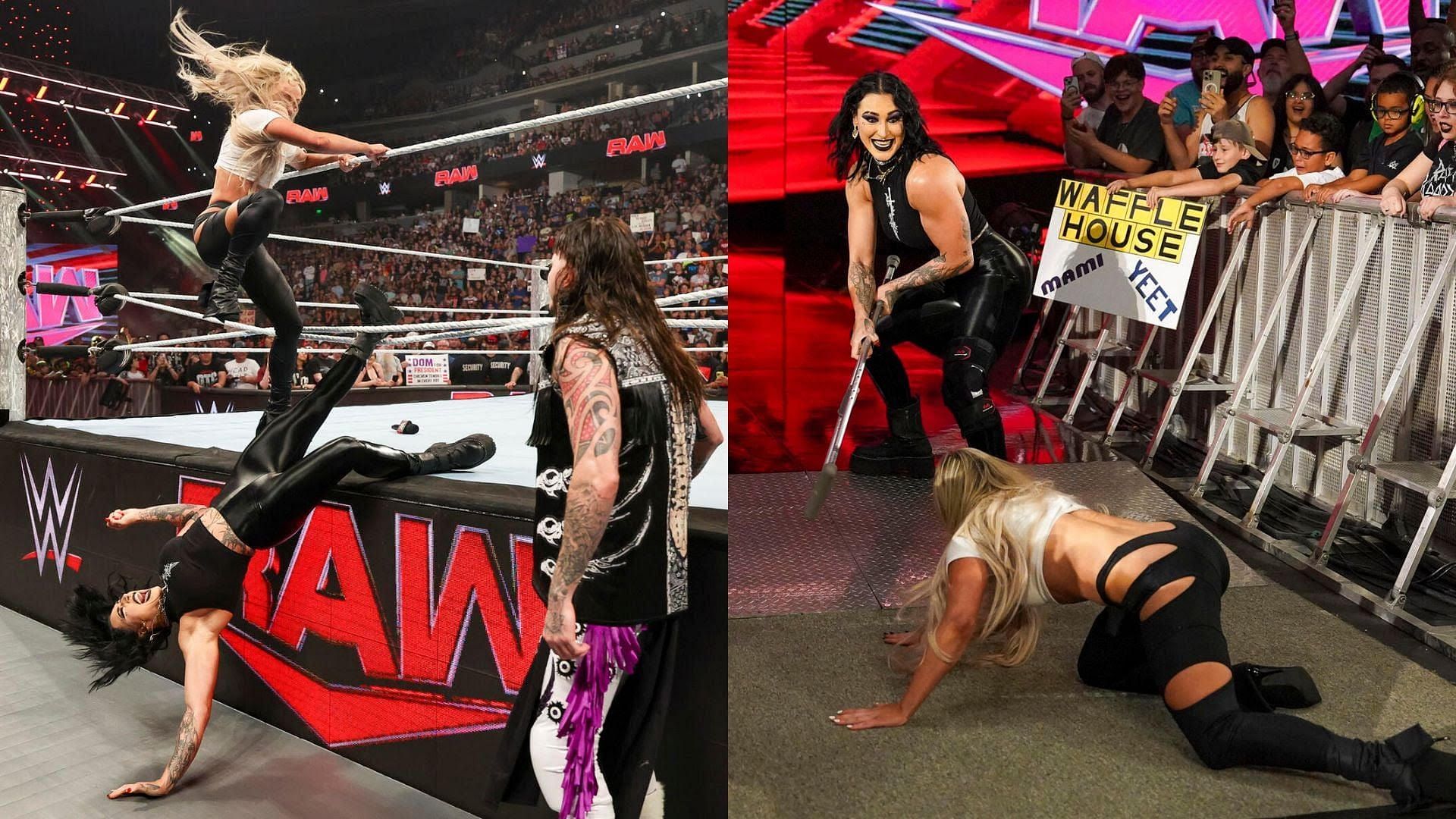 Liv Morgan, Rhea Ripley, and Dominik Mysterio