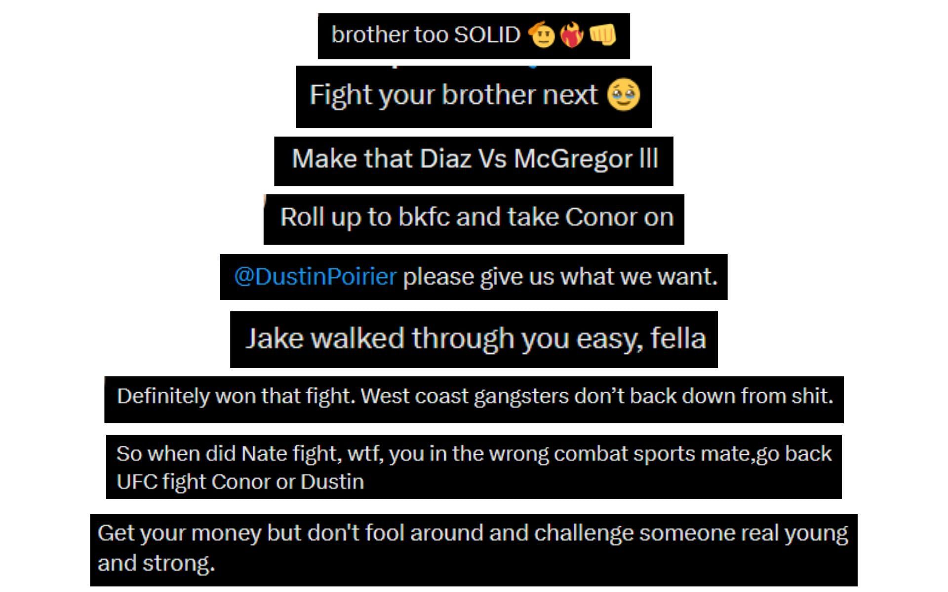 Comments from @NateDiaz209 on X