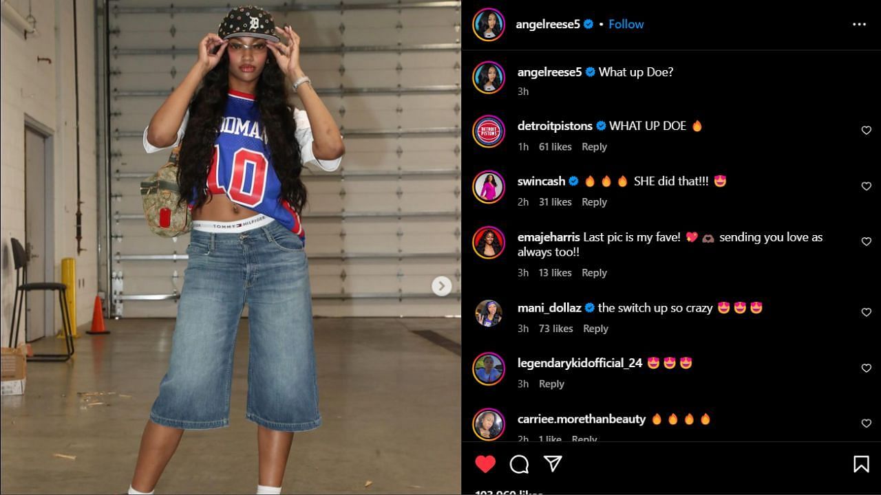 Reese posts pictures in Dennis Rodman&#039;s jersey. (Credits: @angelreese5/Instagram)