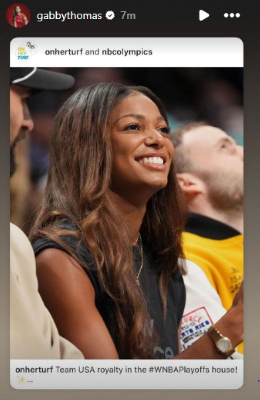 Gabby Thomas at the WNBA playoffs [Image Source: Gabby Thomas&#039; Instagram]