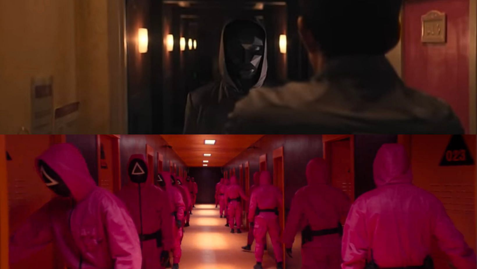 Gi-hun was held captive at the Squid Game pink troop&#039;s quarters by the Front Man. (Images via X/@netflix)